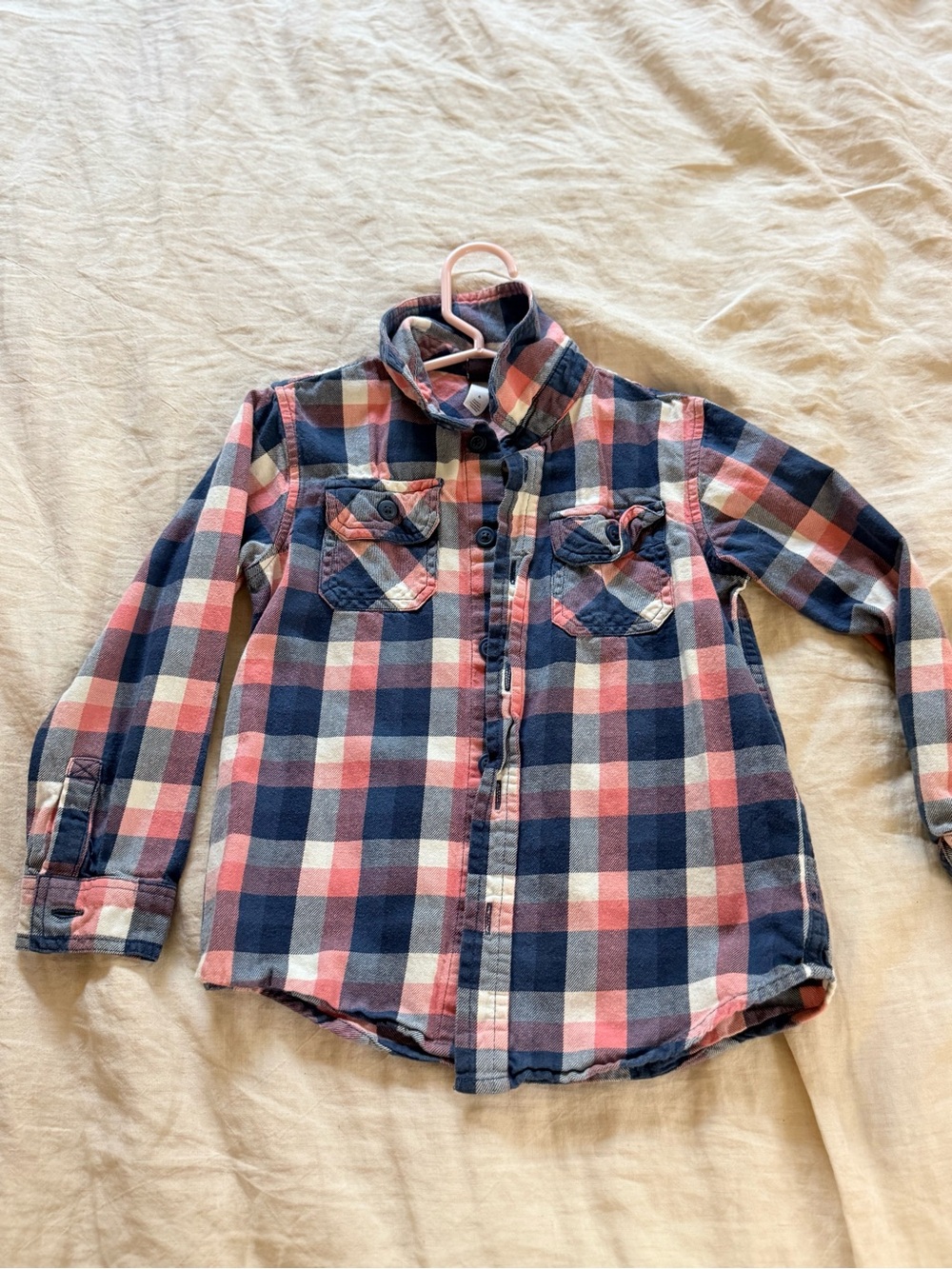 Girls Plaid Button-Down Shirt in Pink & Navy